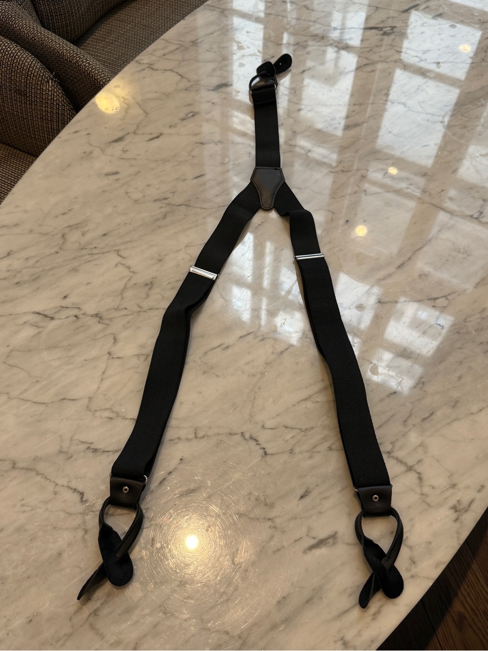 ALEXANDRA DOBRE Black Leather-Trim Suspenders